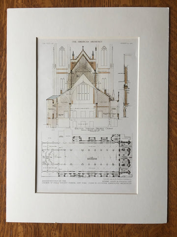 Reconstruction, Church of St Vincent Ferrer, NY, 1909, Original Hand Colored -