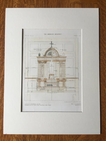 Donovan Memorial Altar, Church St Paul Apostle, NY, 1909, Original Hand Colored -