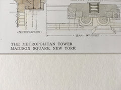 Metropolitan Life, Details, Madison Square, NY, 1909, Original Hand Colored -