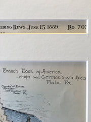 ranch Bank of America, Philadelphia, PA, 1889, Original Hand Colored -