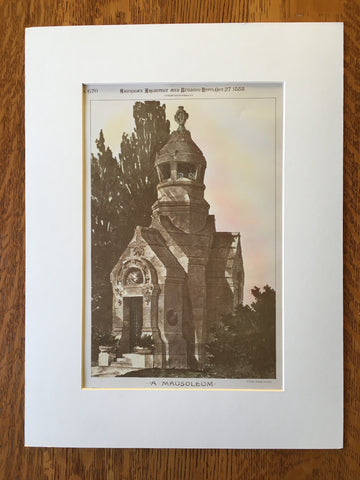 Mausoleum for Perry H Smith, Chicago, IL, 1888, Original Hand Colored -