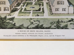 House on Hope Island, Maine, 1915, Bissell et al, Original Hand Colored -
