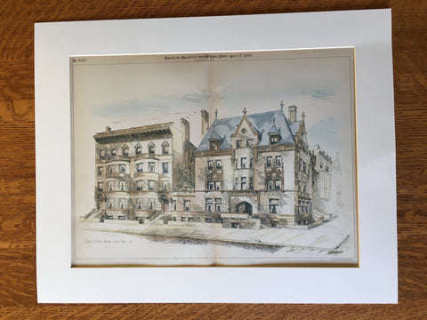 House, 76th Street & West End Avenue, New York, NY, 1891, Original Hand Colored -