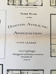 Boston Athletic Association, Plans, 1889, John H Sturgis, Original Hand Colored -