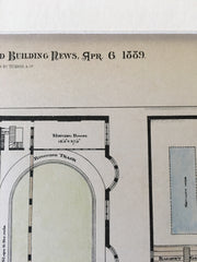 Boston Athletic Association, Plans, 1889, John H Sturgis, Original Hand Colored -