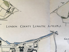 London County Lunatic Asylums, England, 1893, Original Hand Colored -