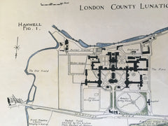 London County Lunatic Asylums, England, 1893, Original Hand Colored -