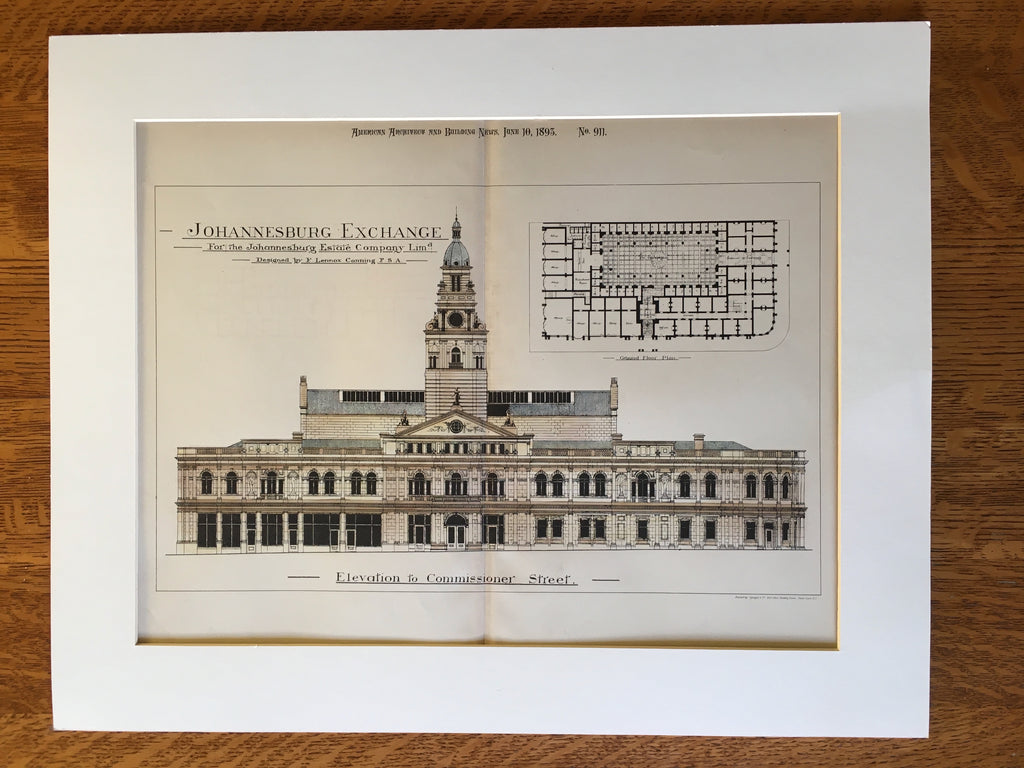 Johannesburg Stock Exchange, South Africa, 1893, Original Hand Colored -