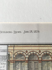 Devonshire & Montgomery Buildings, Boston, MA, 1879, Original Hand Colored -