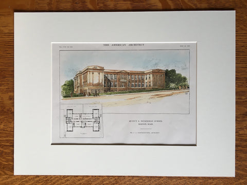Quincy Dickerman School, Boston, MA, 1915, Original Hand Colored -