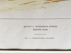 Quincy Dickerman School, Boston, MA, 1915, Original Hand Colored -