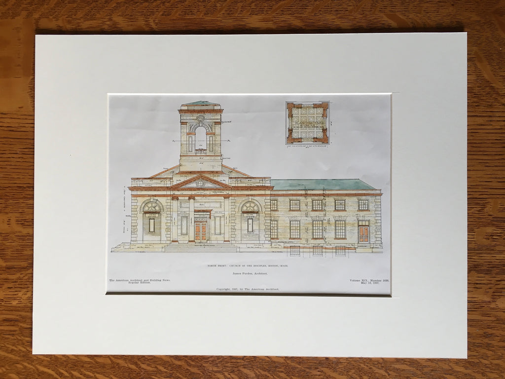 Boston Disciples Church of the Disciples, Boston, MA, 1907, Original Hand Colored - – St ...