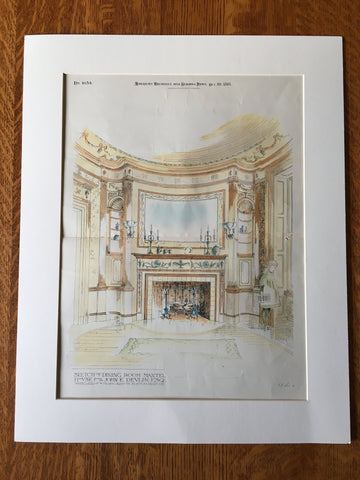 House, John Devlin, Dining Room Mantel, Boston, MA, 1895, Original Hand Colored