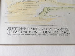 House, John Devlin, Dining Room Mantel, Boston, MA, 1895, Original Hand Colored