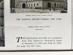 Madison Square Garden, New York, 1913, McKim Mead White, Original Hand Colored -