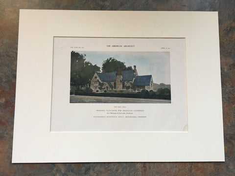 Club House, Princeton University, NJ, 1911, Day & Klauder, Original Hand Colored -