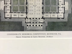 Confederate Memorial Competition, Richmond, VA, 1911, Original Hand Colored -