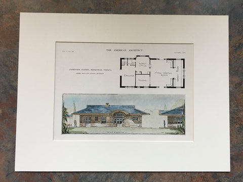 Passenger Station, Ridgeville, IN, 1911, Price McLanahan, Original Hand Colored -