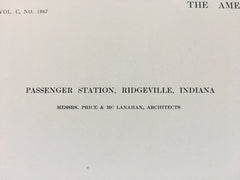 Passenger Station, Ridgeville, IN, 1911, Price McLanahan, Original Hand Colored -