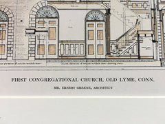 First Congregational Church, Old Lyme, CT, 1911, Original Hand Colored -