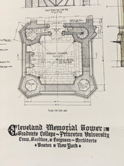 Cleveland Memorial Tower, Graduate College, Princeton University, NJ, 1911, Cram Goodhue Ferguson, Original Hand Colored -