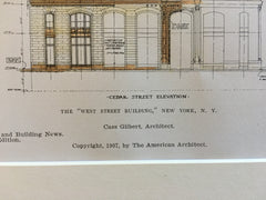 West Street Building, New York, 1907, Cass Gilbert, Original, Hand Colored