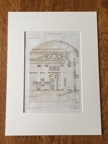 Hudson City Savings Bank, NY, 1910, Warren & Wetmore, Hand Colored Original -