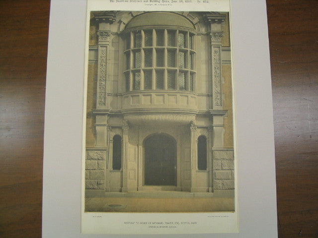 Doorway to House of Nathaniel Thayer, ESQ., Boston, MA, 1888, Sturgis & Brigham