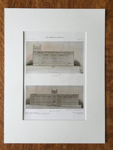 Pittsburgh High School, Forbes Street, Pittsburgh, PA 1910, Rutan & Russell, Hand Colored Original -