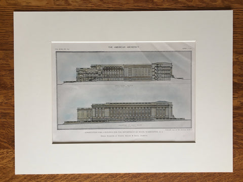 Department of State Building Design, Washington DC, 1911, Hand Colored Original -