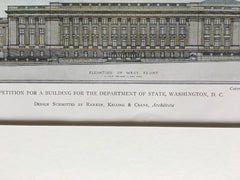 Department of State Building Design, Washington DC, 1911, Hand Colored Original -