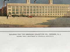 American Colortype Factory, Newark, NJ, 1912, Original Colored Lithograph -