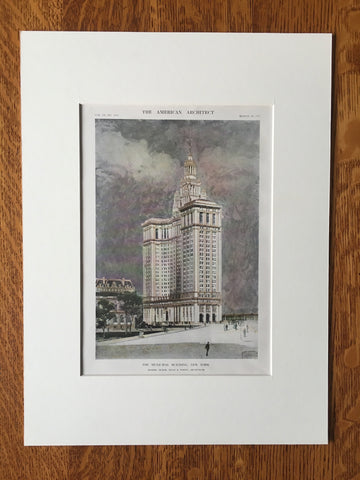 Municipal Building, New York, NY, 1912, McKim Mead White, Original Hand Colored -