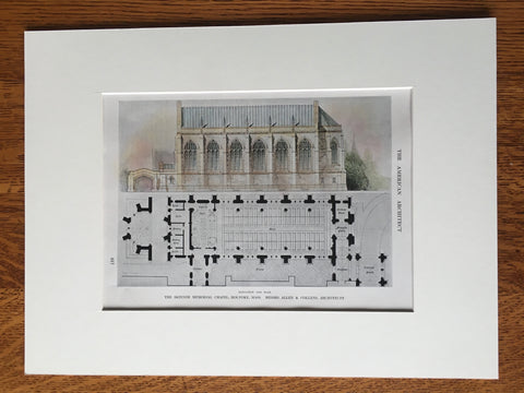 Skinner Memorial Chapel, Holyoke, MA, 1912, Original Hand Colored -