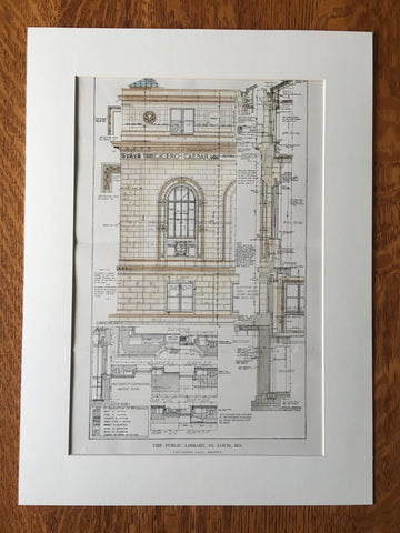 Public Library, St Louis, MO, 1912, Cass Gilbert, Original Hand Colored -