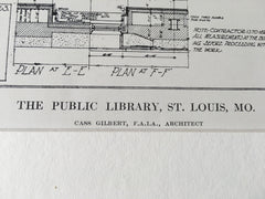 Public Library, St Louis, MO, 1912, Cass Gilbert, Original Hand Colored -