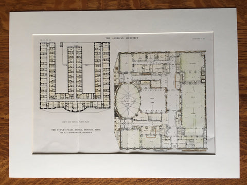 Copley Plaza Hotel, Boston, MA, 1912, H J Hardenbergh, Original Hand Colored -