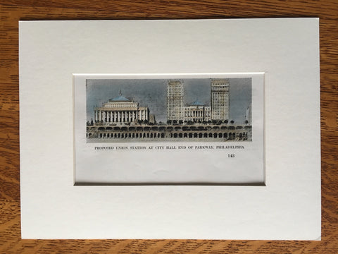 Union Station near City Hall, Philadelphia, PA, 1912, Original Hand Colored -