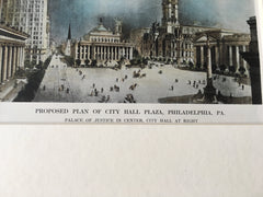 City Hall and Palace of Justice, Philadelphia, PA, 1912, Original Hand Colored -