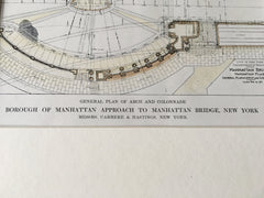 Manhattan Bridge, Arch & Colonnade, New York, 1912, Original Hand Colored -