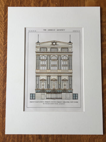 Thirty-ninth Street Theatre, New York, NY, 1913, Swasey, Hand Colored Original -