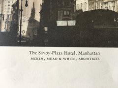 Savoy Plaza Hotel, Manhattan, New York, 1904, Hand Colored Original -
