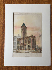 Engine House, Dartmouth Street, Boston, MA, 1876, Original Hand Colored