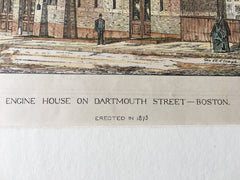 Engine House, Dartmouth Street, Boston, MA, 1876, Original Hand Colored
