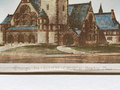 Elliot Church, Newton, MA, 1888, Hartwell & Richardson, Original Hand Colored