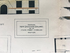 New Exchange Building, State Street, Boston, MA, 1887, Original Hand Colored