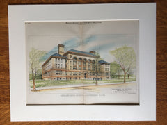 English High School, Cambridge, MA, 1890, Chamberlin & Austin, Original Hand Colored