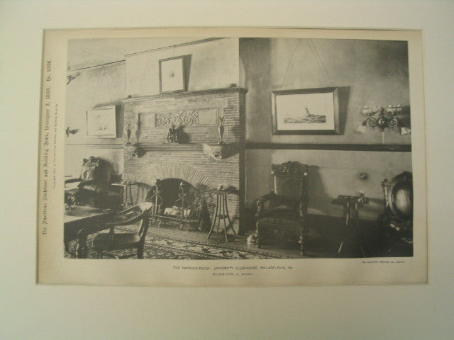 The Smoking-Room of the University Club-House, Philadelphia, PA, 1895, Wilson Eyre Jr.