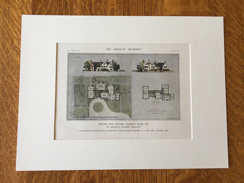 Smith & Cozens House, Allen's Lane, PA, 1912, Original Hand Colored -