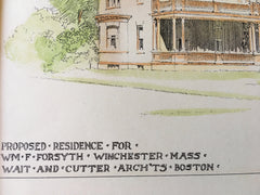 William Forsyth House, Winchester, MA, 1893, Wait & Cutter, Original Hand Colored -